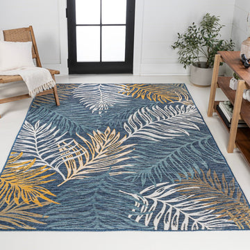 Calypso Coastal Casual Palm Frond Reversible Machine-Washable Indoor/Outdoor Area Rug